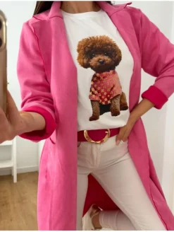 Camiseta blanca manga corta Caniche Toy jersey fucsia