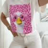 Camiseta BLANCA Oca fashion gafas rosas animal print (D17)