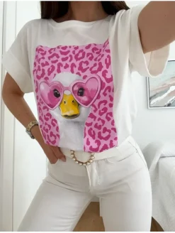 Camiseta BLANCA Oca fashion gafas rosas animal print (D17)