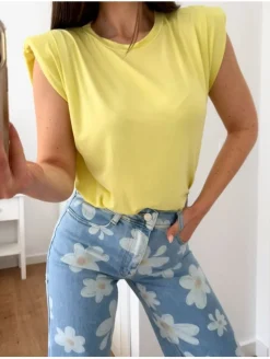 Camiseta básica AMARILLA HOMBRERAS Chic (M33)
