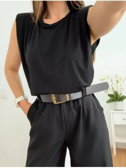 Camiseta básica negra HOMBRERAS Chic (M33)