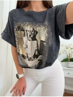 Camiseta gris Perro periódico (M17)