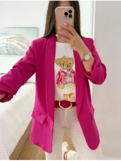 Camiseta osita lacito glitter cazadora FUCSIA (v07)