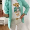 Camiseta osita lacito glitter cazadora AGUAMARINA (v07)