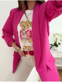 Camiseta osita lacito glitter cazadora FUCSIA (v07)