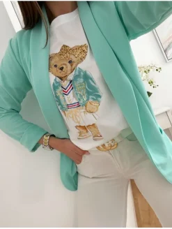 Camiseta osita lacito glitter cazadora AGUAMARINA (v07)
