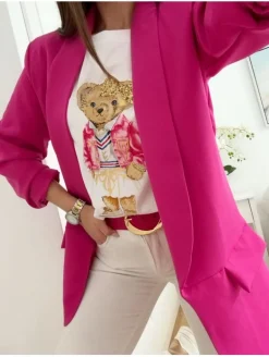 Camiseta osita lacito glitter cazadora FUCSIA (v07)