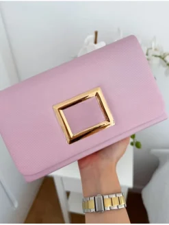Cartera bolso de mano ROSA pieza dorada