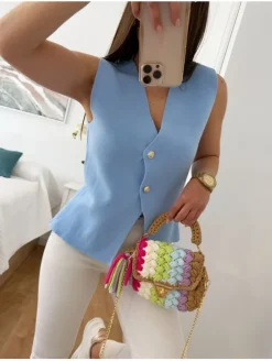 Chaleco punto AZUL botones dorados Victoria (M17)