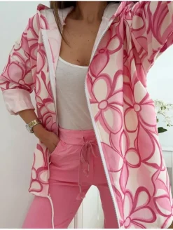 Chaqueta tipo parka silueta flores ROSA (V02)