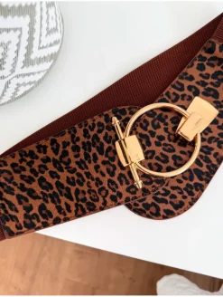 Cinturón ancho elástico ANIMAL PRINT camel hebilla redonda