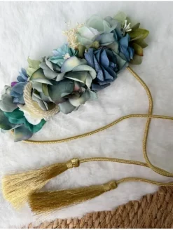 Cinturón cordón dorado flores verdemar Cabo
