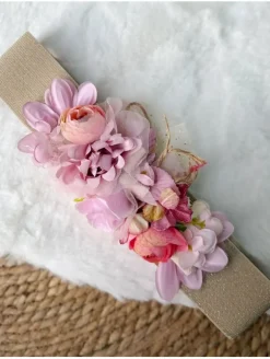 Cinturón elástico lamé dorado flores rosas Hada