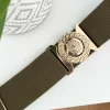 Cinturón elástico VERDE MILITAR cierre león dorado