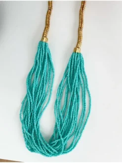 Collar mitad dorado y aguamarina mini abalorios Sea