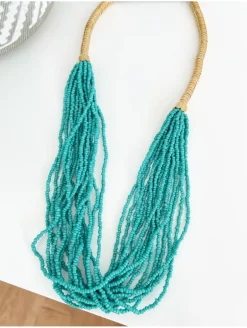 Collar mitad dorado y aguamarina mini abalorios Sea