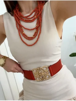Collar vueltas estrellitas doradas y perlitas terracota (V00)