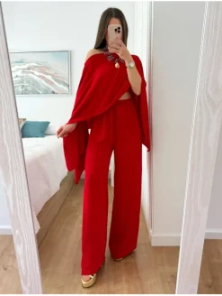 Conjunto 3 piezas pantalón/top/capa ROJO Besalú (A37)
