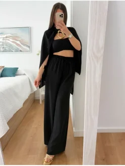 Conjunto 3 piezas pantalón/top/capa NEGRO Besalú (A37)