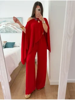 Conjunto 3 piezas pantalón/top/capa ROJO Besalú (A37)