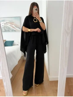 Conjunto 3 piezas pantalón/top/capa NEGRO Besalú (A37)