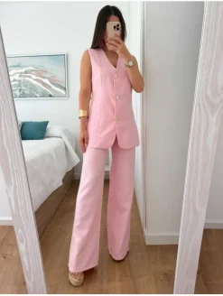 Conjunto chaleco y pantalón rosa Florence (L22)