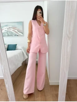 Conjunto chaleco y pantalón rosa Florence (L22)