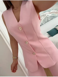 Conjunto chaleco y pantalón rosa Florence (L22)