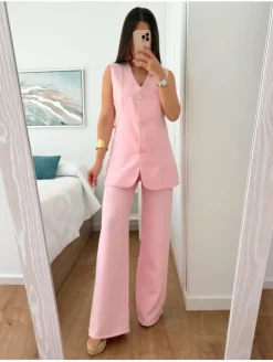 Conjunto chaleco y pantalón rosa Florence (L22)