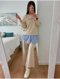 Conjunto comfy BEIGE bajo camisa DOWNTOWN (V21)