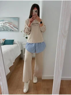 Conjunto comfy BEIGE bajo camisa DOWNTOWN (V21)