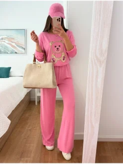Conjunto ROSA punto fino OSITO dorado glitter Julia (V36)