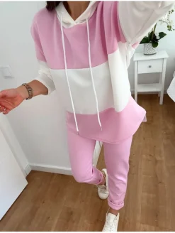 Conjunto sudadera y pantalón rosa y blanco Suitte (V01)