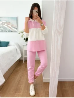 Conjunto sudadera y pantalón rosa y blanco Suitte (V01)