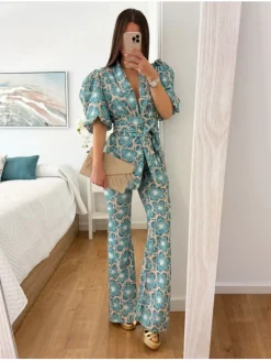 Conjunto traje chaqueta y pantalón Leyre aguamarina(D18)