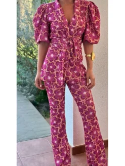 Conjunto traje chaqueta y pantalón Leyre tonos rosa y buganvilla(D18)