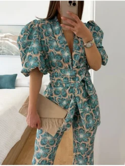 Conjunto traje chaqueta y pantalón Leyre aguamarina(D18)