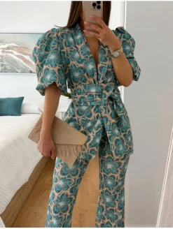 Conjunto traje chaqueta y pantalón Leyre aguamarina(D18)