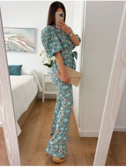 Conjunto traje chaqueta y pantalón Leyre aguamarina(D18)