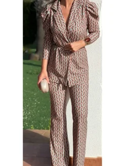 Conjunto traje pantalón estampado camel RIBES (M18)