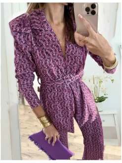 Conjunto traje pantalón estampado morado Azores (M18)