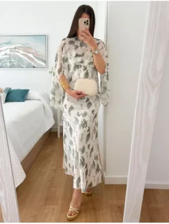Conjunto Vestido y Capa blanco y verde Tie Dye Ceremonie (V10)