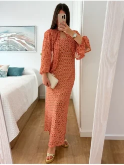 Conjunto vestido y capa estampado barroco Alcantara (M18)