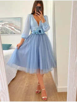 Falda de tul AZUL midi varias capas