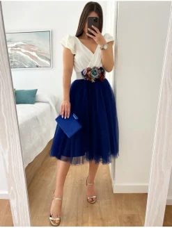 Falda de tul AZUL ZAFIRO midi varias capas
