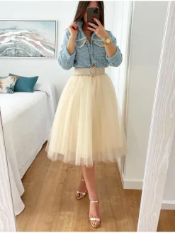 Falda de tul MARFIL midi varias capas