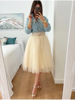 Falda de tul MARFIL midi varias capas