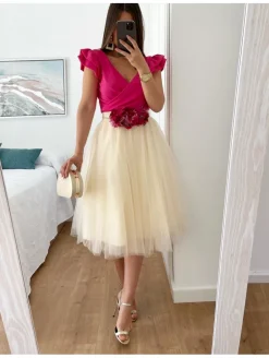 Falda de tul MARFIL midi varias capas