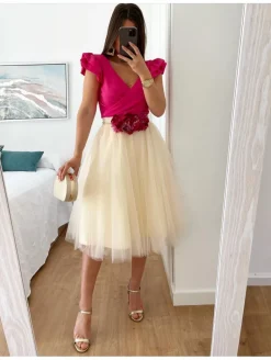 Falda de tul MARFIL midi varias capas