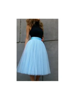 Falda de tul midi AZUL BEBÉ